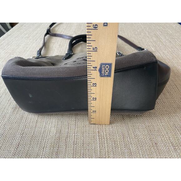 COACH Horse & Carriage Black Leather Gray Jacquard Satchel Elise Logo Bag - Picture 5 of 16